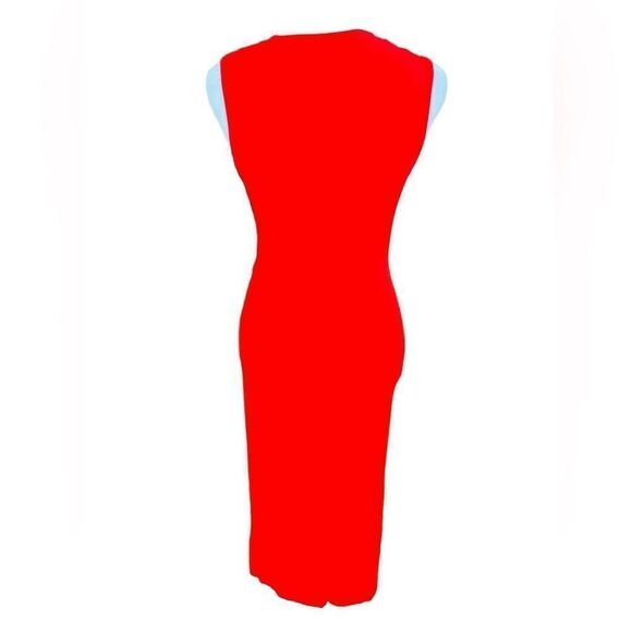 Topshop sleeveless red midi dress, front knot, faux wrap skirt size 4 - Picture 3 of 6